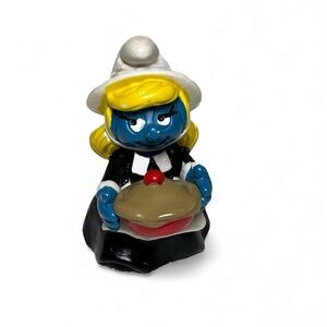 Vintage 80’s Smurfette Pilgrim w/ Thanksgiving Pie, 1982 Schleich PVC Figurine